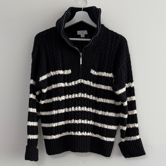 LA LIGNE Striped Black and White Knit Cable Women's Sweater - Picture 4 of 7